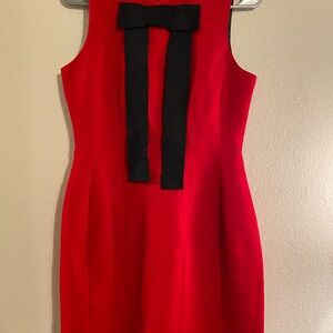 Chic Red Dress with Black Bow Accent